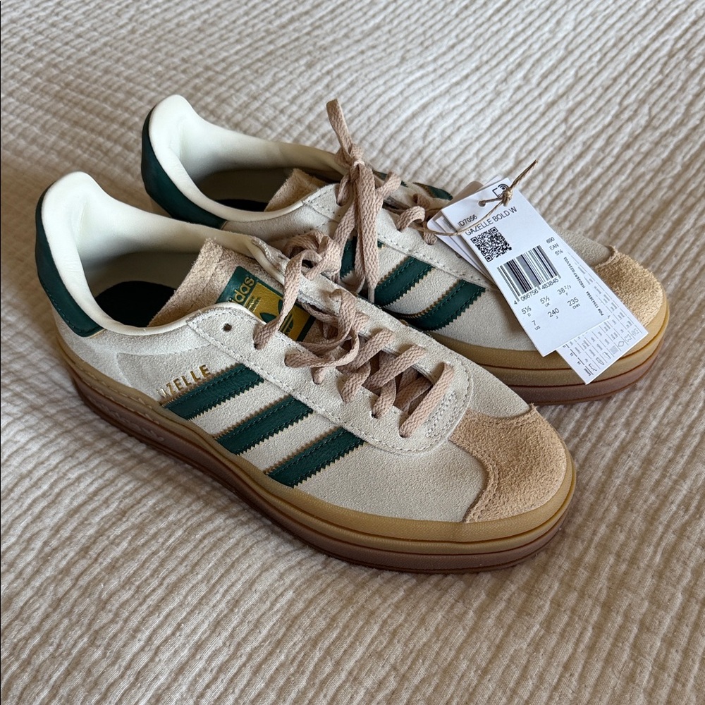 Adidas Gazelle Cream and Green Sneakers